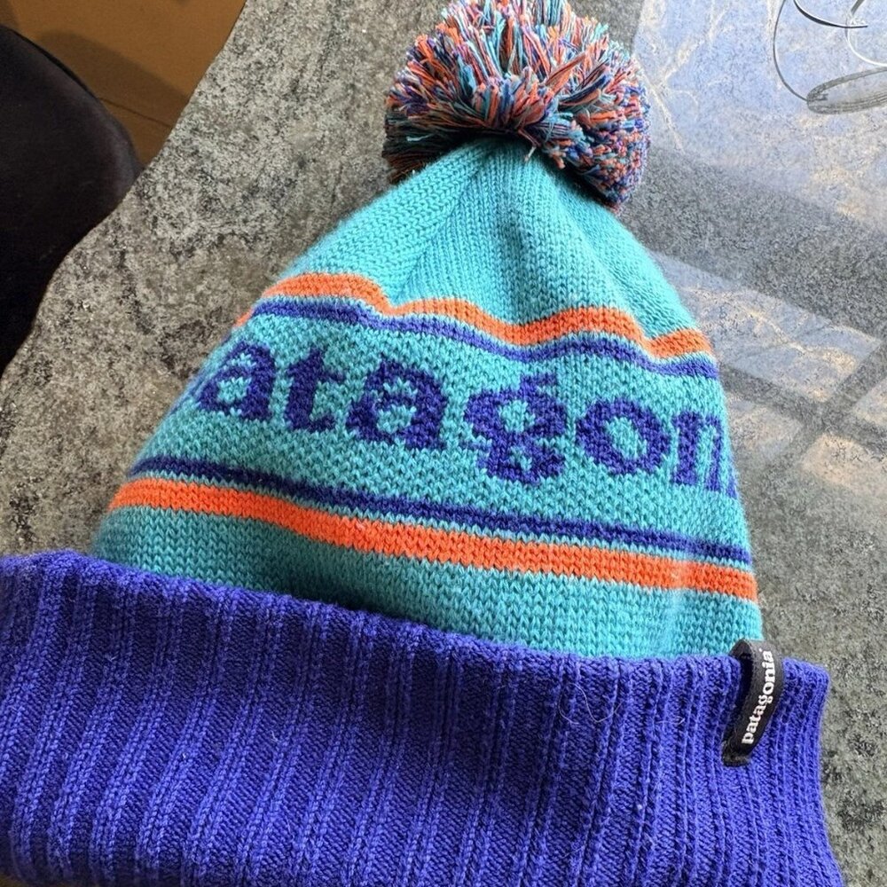 Patagonia Vintage Ski Beanie Pom-pom - Turquoise & Purple - One Size